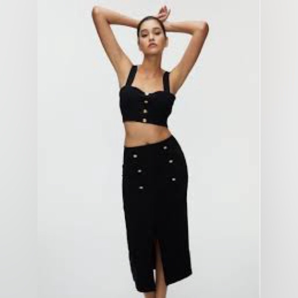 NWT Zara Ottoman Gold Button High Waisted Skirt Size medium